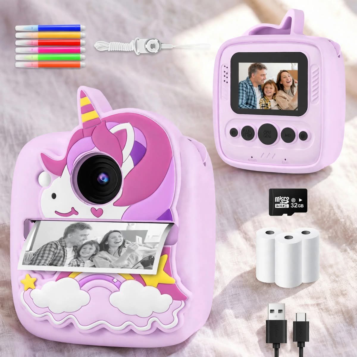 ADORABLE KIDS’ INSTANT PRINT CAMERA?! 💜 Purple unicorn design, 48MP photos, 1080P video, selfie fun and instant prints on the spot… perfect for little memories and big smiles