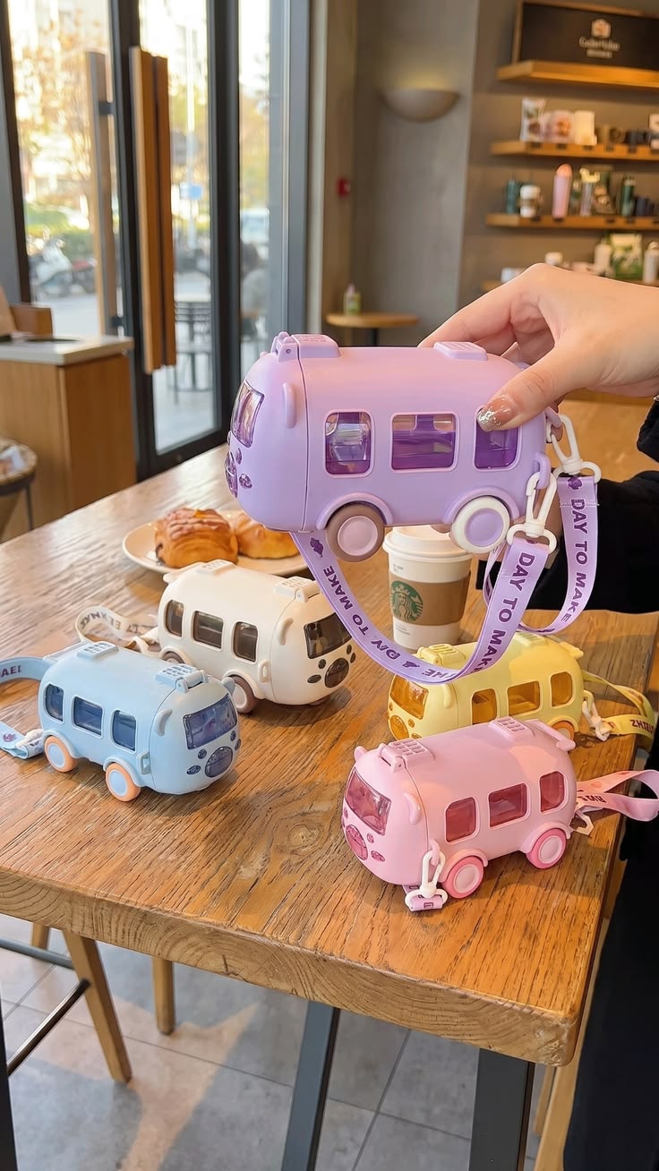Cute Bus-Shaped Water Bottle with Shoulder Strap & Straw – Leak-Proof Kids' Sippy Cup