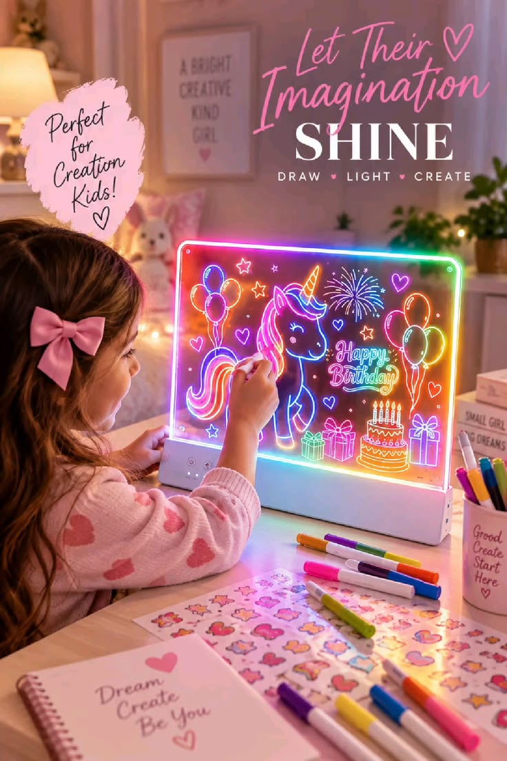 LED Glowing Acrylic Writing & Drawing Board with Colorful Liquid Chalk Pens for kids