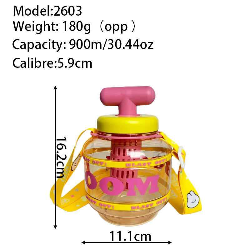 Cute Rocket Water Bottle (900ml / 30.4oz) with Adjustable Strap & Removable Infuser