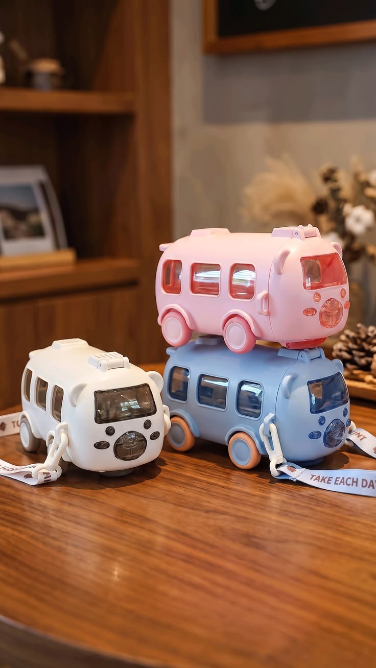 Cute Bus-Shaped Water Bottle with Shoulder Strap & Straw – Leak-Proof Kids' Sippy Cup