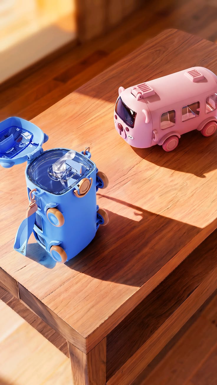 Cute Bus-Shaped Water Bottle with Shoulder Strap & Straw – Leak-Proof Kids' Sippy Cup